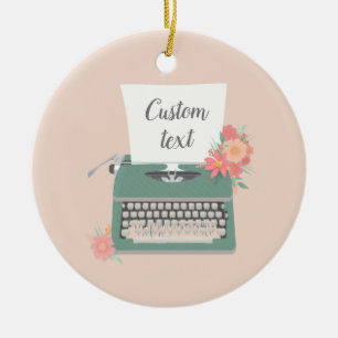 Ornamento De Cerâmica Retro vintage typewriter & flowers & custom paper