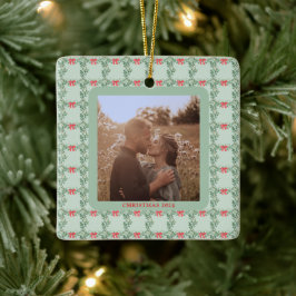 Ornamento De Cerâmica Retro Whimsical | Padrão de Natal com Foto
