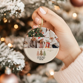 Ornamento De Cerâmica Retro Winter Kisses & Snowflake Wishes