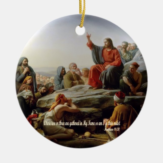 Ornamento De Cerâmica Reúna em meu nome - Matt 18:20 Escritura (Frente)