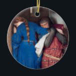 Ornamento De Cerâmica Reunião sobre as Escadas da Torre, de Frederic Bur<br><div class="desc">A Reunião Sobre As Escadas Da Torre (também conhecida por Hellelil e Hildebrand),  c. 1864,  é uma pintura do artista irlandês Sir Frederic William Burton. Ela retrata a história de amor entre Hellelil e sua guarda pessoal Hildebrand.</div>
