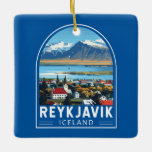 Ornamento De Cerâmica Reykjavík Islândia Viagem Art Vintage<br><div class="desc">Reykjavík retro vetor viagem. Reiquiavique é a capital mais setentrional de um Estado soberano do mundo. Está entre as cidades mais limpas,  mais verdes e mais seguras do mundo.</div>