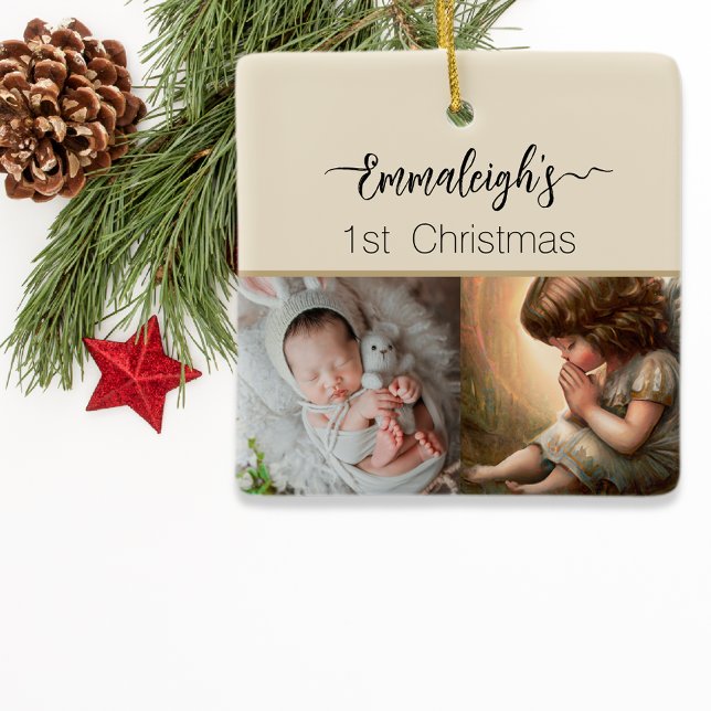 Ornamento De Cerâmica Rezando a Pequena Garota Anjo Radiante Foto Halo (Criador carregado)