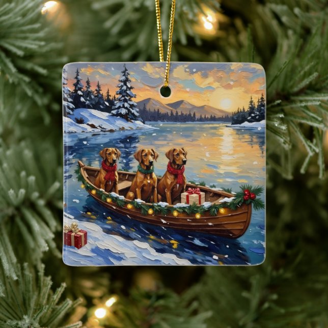 Ornamento De Cerâmica Rhodesian Ridgeback Christmas Boat Holiday (Árvore)