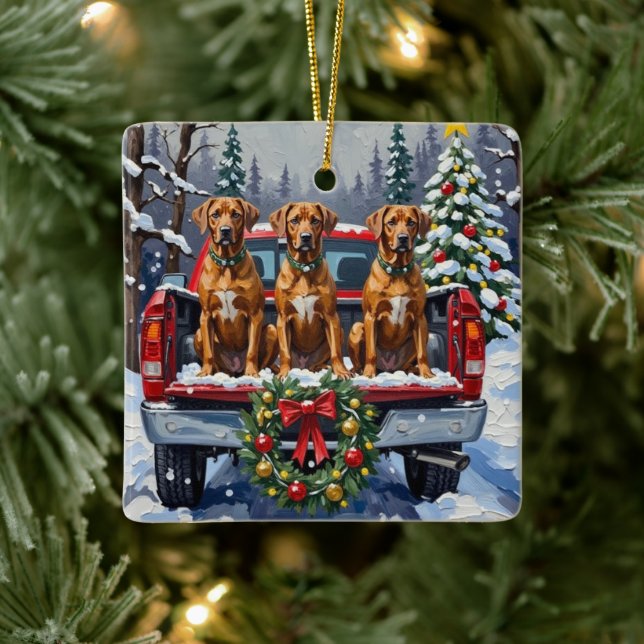 Ornamento De Cerâmica Rhodesian Ridgeback Christmas Red Truck Holiday (Árvore)