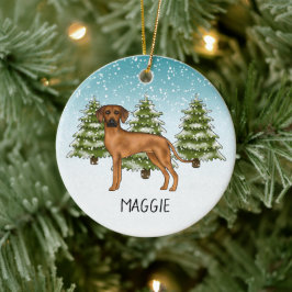 Ornamento De Cerâmica Rhodesian Ridgeback Com Nome Floresta de Inverno N