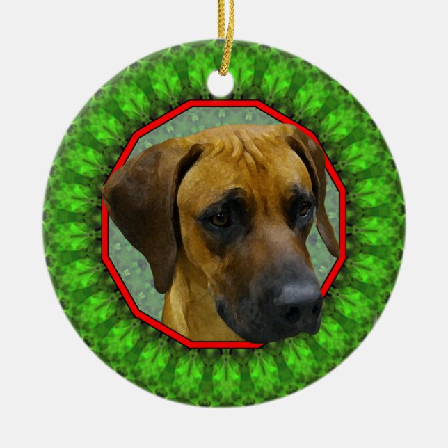 Ornamento De Cerâmica Rhodesian Ridgeback Howliday feliz (Frente)