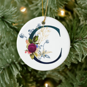 Ornamento De Cerâmica Rico Floral Monograma - Letra C