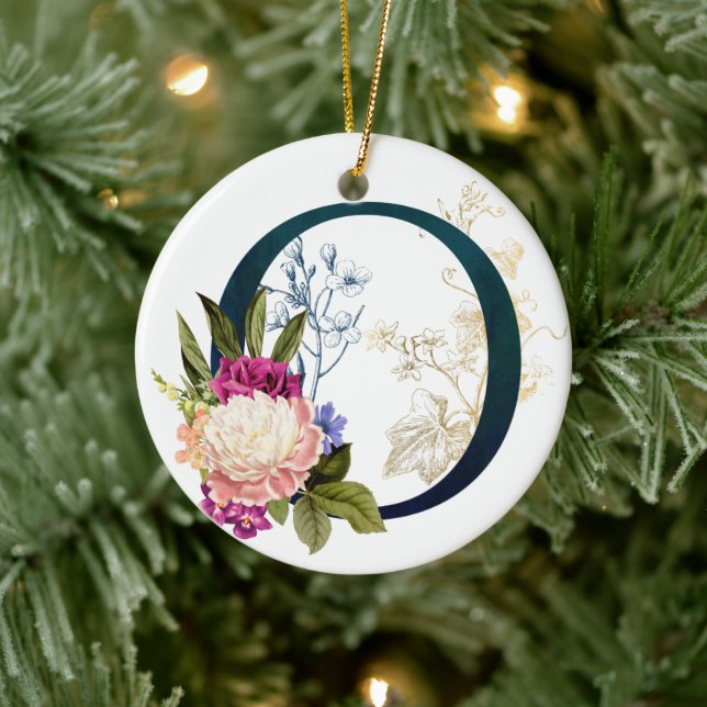 Ornamento De Cerâmica Rico Floral Monograma - Letra O (Árvore)