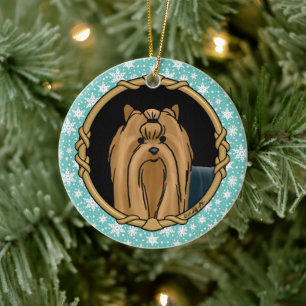 Ornamento De Cerâmica Rico Frame Yorkshire Terrier Yorkie Portrait Cute