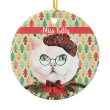 Rico White Cat & Poinsettia Personalizada