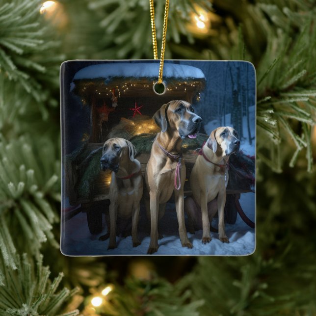 Ornamento De Cerâmica Ridgeback Ridgeback Snowy Sleigh Decência de Natal (Árvore)