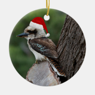 Ornamento De Cerâmica Rindo Kookaburra Pássaro Natal Red Papai Noel