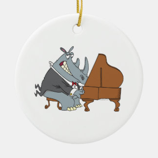 Ornamento De Cerâmica rinoceronte bobo tocando piano cartunista pianista