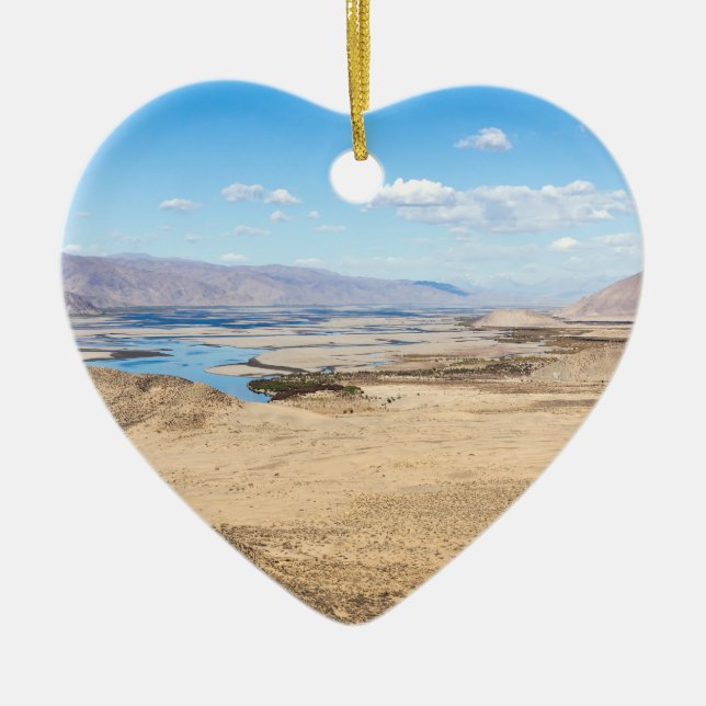 Ornamento De Cerâmica Rio Brahmaputra e paisagem desértica - Tibete (Frente)