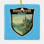Ornamento De Cerâmica Rio Reno Alemanha Seção Viagem Art Vintage<br><div class="desc">Rio Reno,  em estilo de arte vetorial,  com a porção na Alemanha. O Reno é um dos grandes rios europeus. O rio começa no cantão suíço de Graubünden,  no sudeste dos Alpes suíços.</div>