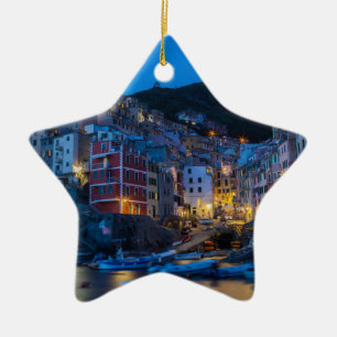 Ornamento De Cerâmica Riomaggiore à noite Cinque Terre Liguria Itália