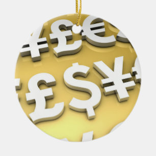 Ornamento De Cerâmica Riqueza Dourado das finanças internacionais das