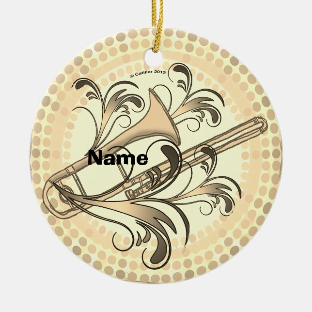 Ornamento De Cerâmica Ritmo de Trombone  (Frente)
