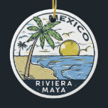 Ornamento De Cerâmica Riviera Maya México Vintage<br><div class="desc">Design de arte vetorial de Riviera Maya. A Riviera Maya é uma faixa de Caribe costeira na Península de Iucatã,  nordeste do México.</div>