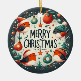 Ornamento De Cerâmica Robins Fofos de Natal