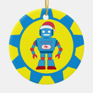 Ornamento De Cerâmica Robô azul do papai noel