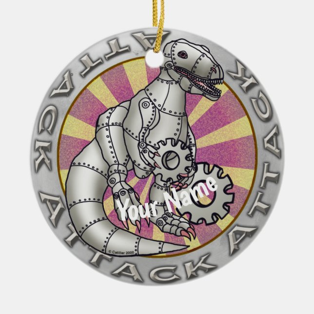 Ornamento De Cerâmica Robô de dinossauro Scifi (Frente)