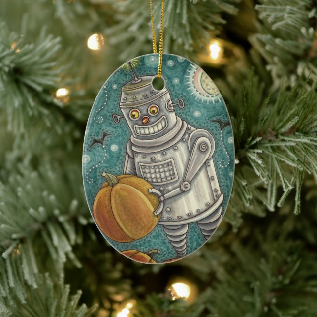 ORNAMENTO DE CERÂMICA ROBÔ ESCOLHENDO BOMBEIROS, HOMEM MECÂNICO HALLOWEE (Árvore)