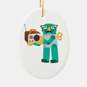 Ornamento De Cerâmica Robô retro com rádio