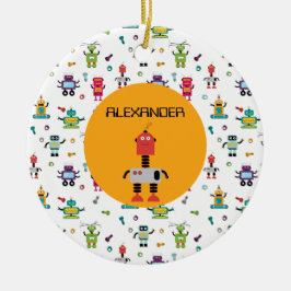 Ornamento De Cerâmica Robôs Multicoloridos Fofos Nome Personalizado para