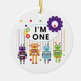 Ornamento De Cerâmica Robot Primeiro Aniversário Camisetas e Presentes