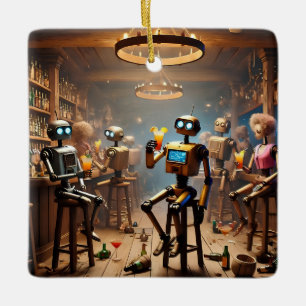 Ornamento De Cerâmica robots having fun in a bar