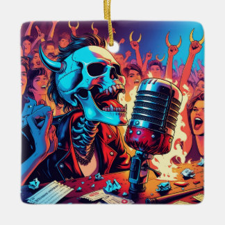 Ornamento De Cerâmica Rock and Roll Skull