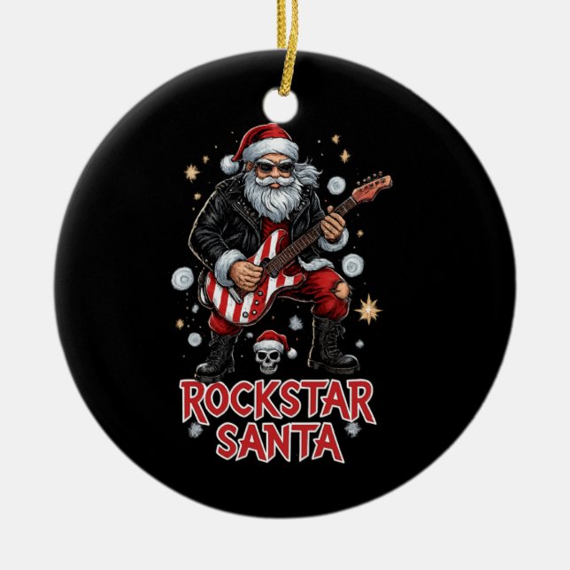 Ornamento De Cerâmica Rockstar Santa Ceramic Ornament (Frente)