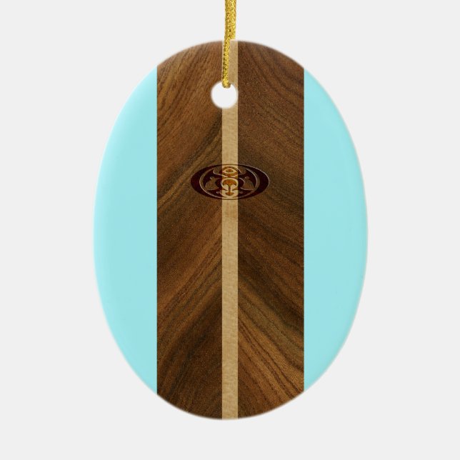 Ornamento De Cerâmica Rocky Point Havaiano Faux Wood Surfboard (Frente)