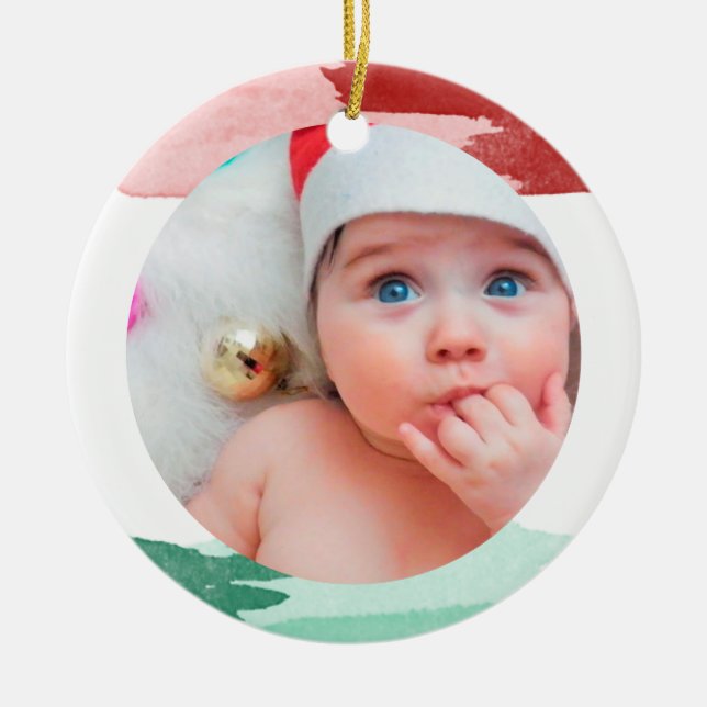 Ornamento De Cerâmica Röd & Grön Vattenfärg - Min Första Jul - Foto (Frente)