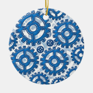 Ornamento De Cerâmica Rodas de engrenagem azuis