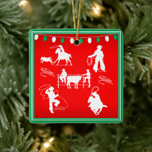 Ornamento De Cerâmica Rodeio Ocidental Cowboy Cowgirl no Natal
