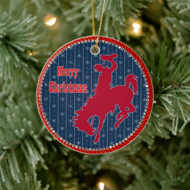 Ornamento De Cerâmica Rodeo Rodeo Cowboy Bronc no Natal (Árvore)
