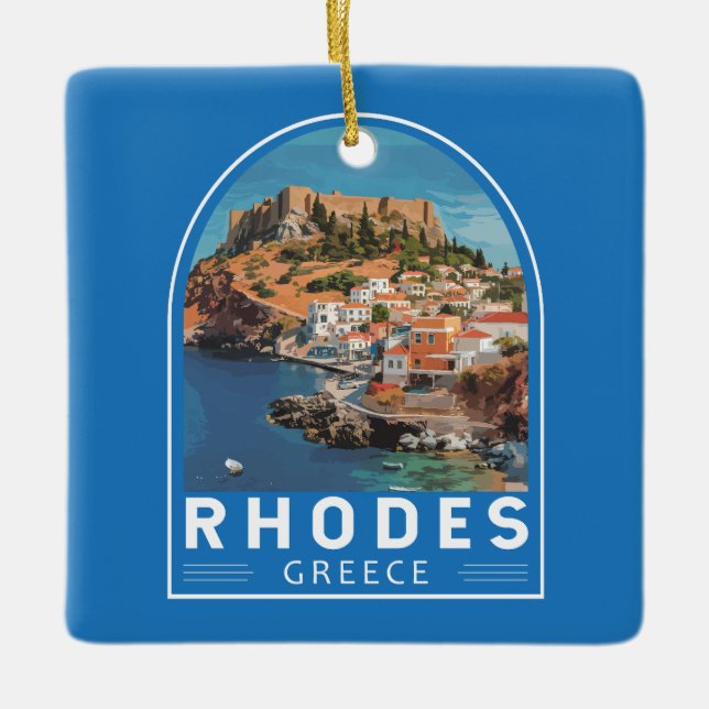 Ornamento De Cerâmica Rodes Grécia Ilustração Viagem de Arte (Frente)