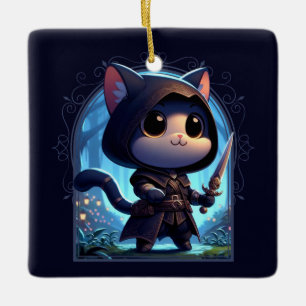 Ornamento De Cerâmica Rogue Feline Fantasy Adventure