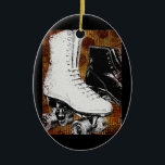 Ornamento De Cerâmica Roller Skating Ornament - Vintage Skates<br><div class="desc">White and black roller skates on a brown toned abstract background.</div>