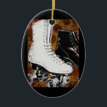 Ornamento De Cerâmica Roller Skating Ornament - Vintage Skates<br><div class="desc">White and black roller skates on a brown toned abstract background.</div>