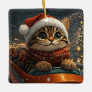 Ornamento De Cerâmica Rolo do Gato de Bengala Natal