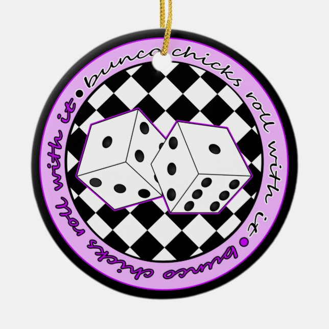 Ornamento De Cerâmica Rolo dos pintinhos de Bunco com ele roxo - um (Frente)