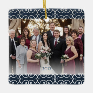 Ornamento De Cerâmica Rolos Elegantes Azuis de Marinho Lado e Personaliz