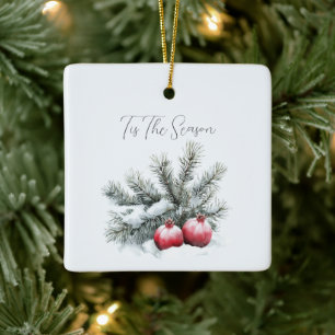Ornamento De Cerâmica Romã Vermelha Fruta Natal