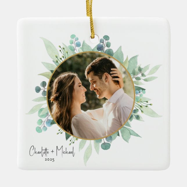 Ornamento De Cerâmica Romantic Photo Wedding Keepsake (Frente)
