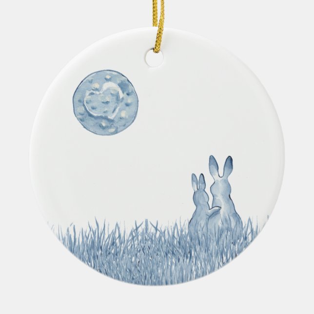 Ornamento De Cerâmica Romantic Snuggle Bunny Love Blue Moon Personalize (Frente)