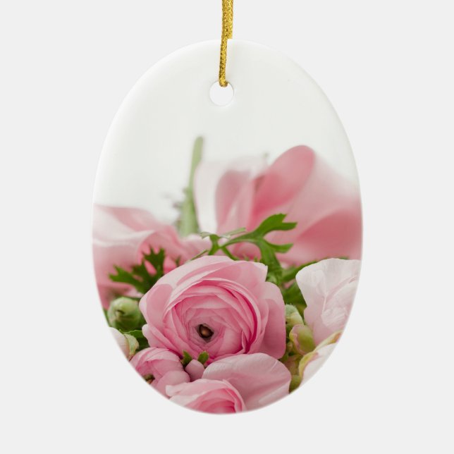 Ornamento De Cerâmica Romântico Casamento Adorava Buquê Flor Rosa Suave (Frente)